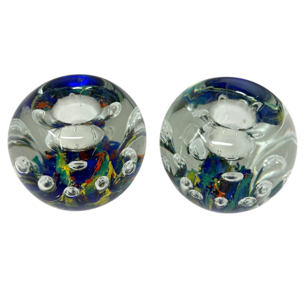 Dynasty Gallery Glass Candle Holder Pair OS Multicolor Excellent Bubble Orb
